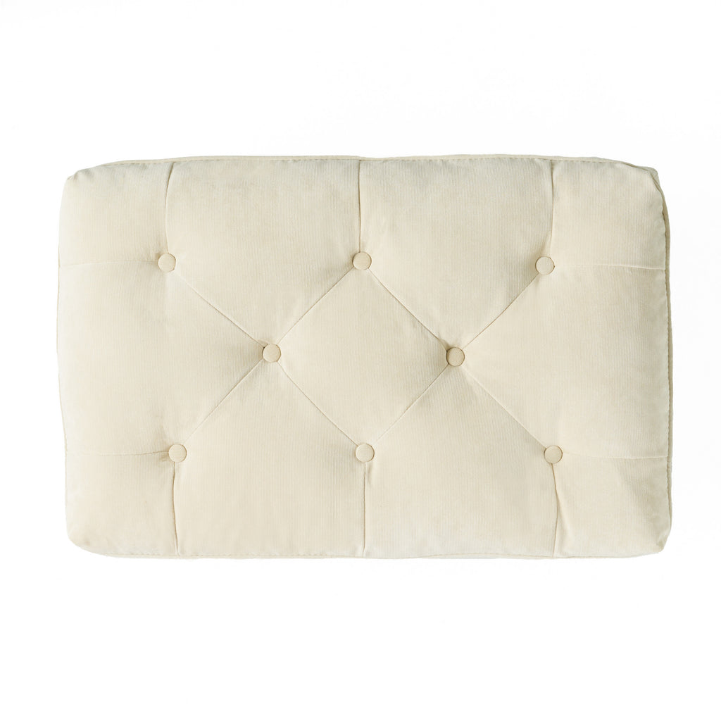 Khaki Tufted Ottoman with Cushions, 28 Inch Upholstered Ottoman for Living Room, Bedroom Sitting Area