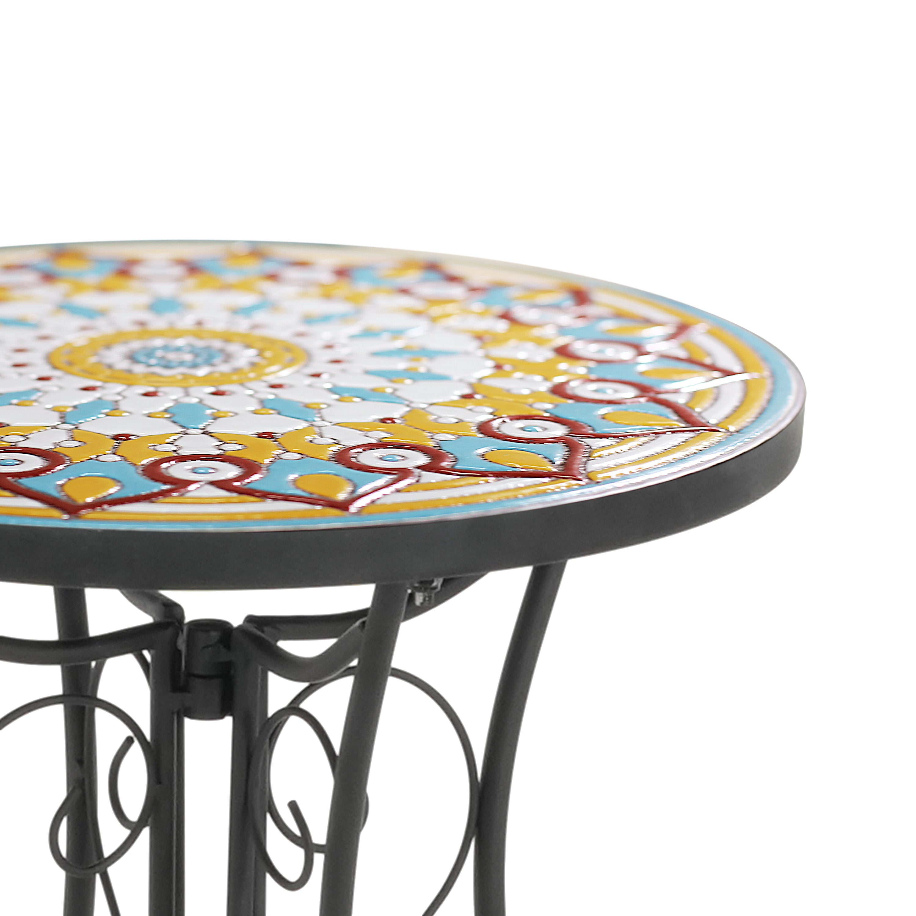 Round Ceramic Outdoor Side Table,Colorful+Black