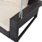 2-Person Wicker Hanging Porch Swing with Chains, Cushion, Pillow, Rattan Swing Bench for Garden, Backyard, Pond.