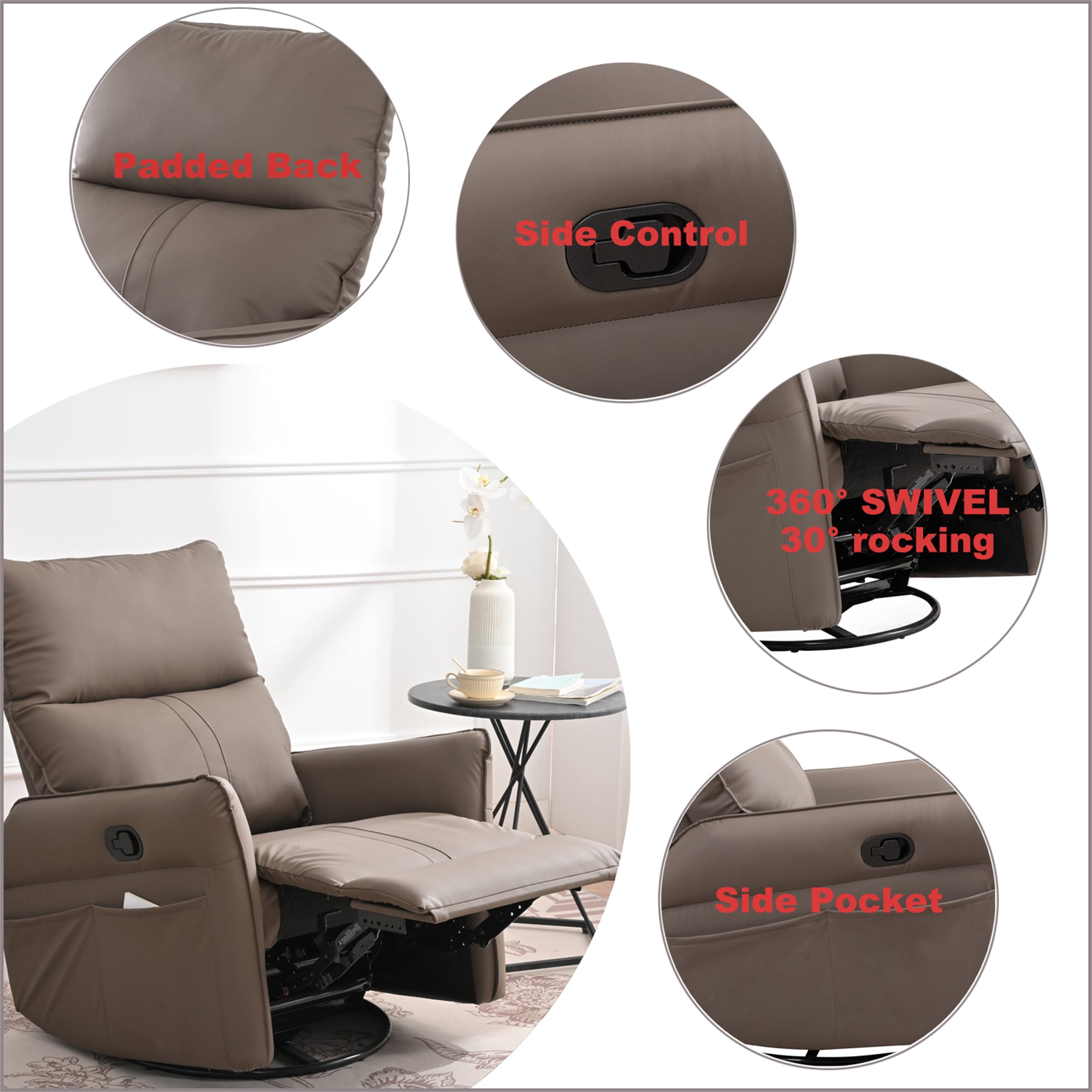 Power Swivel Rocker Recliner Chair for Adults, 270° Swivel Rocking Recliner Chair,Electric Small Recliners for Small Spaces, Single Sofa Recliner for Living Room, Bedroom
