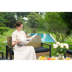 4-Piece Patio Furniture Set, Outdoor Balcony & Garden Seating with Acacia Wood Tabletop, Modern Black & Light Brown