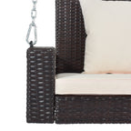 2-Person Wicker Hanging Porch Swing with Chains, Cushion, Pillow, Rattan Swing Bench for Garden, Backyard, Pond.
