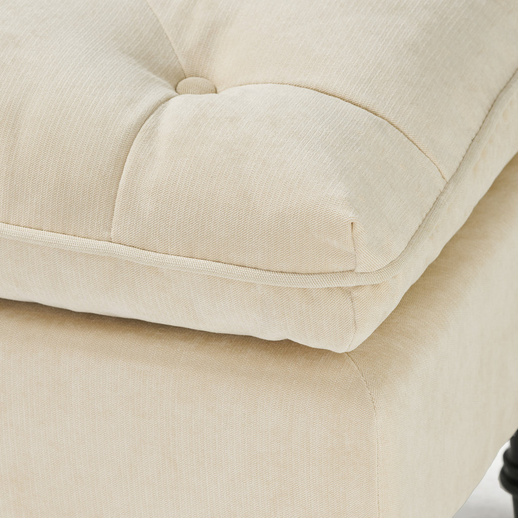 Khaki Tufted Ottoman with Cushions, 28 Inch Upholstered Ottoman for Living Room, Bedroom Sitting Area