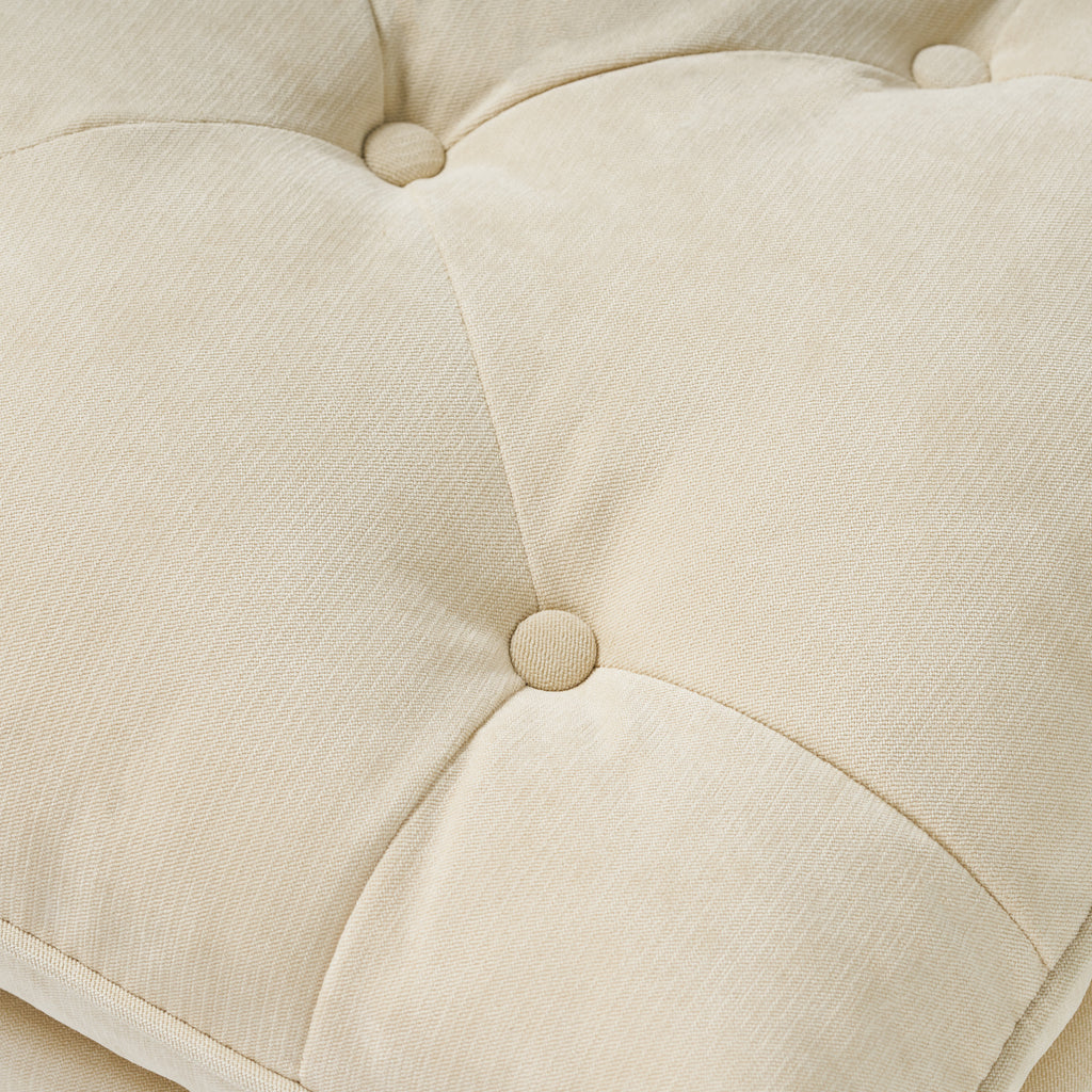 Khaki Tufted Ottoman with Cushions, 28 Inch Upholstered Ottoman for Living Room, Bedroom Sitting Area