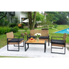 4-Piece Patio Furniture Set, Outdoor Balcony & Garden Seating with Acacia Wood Tabletop, Modern Black & Light Brown