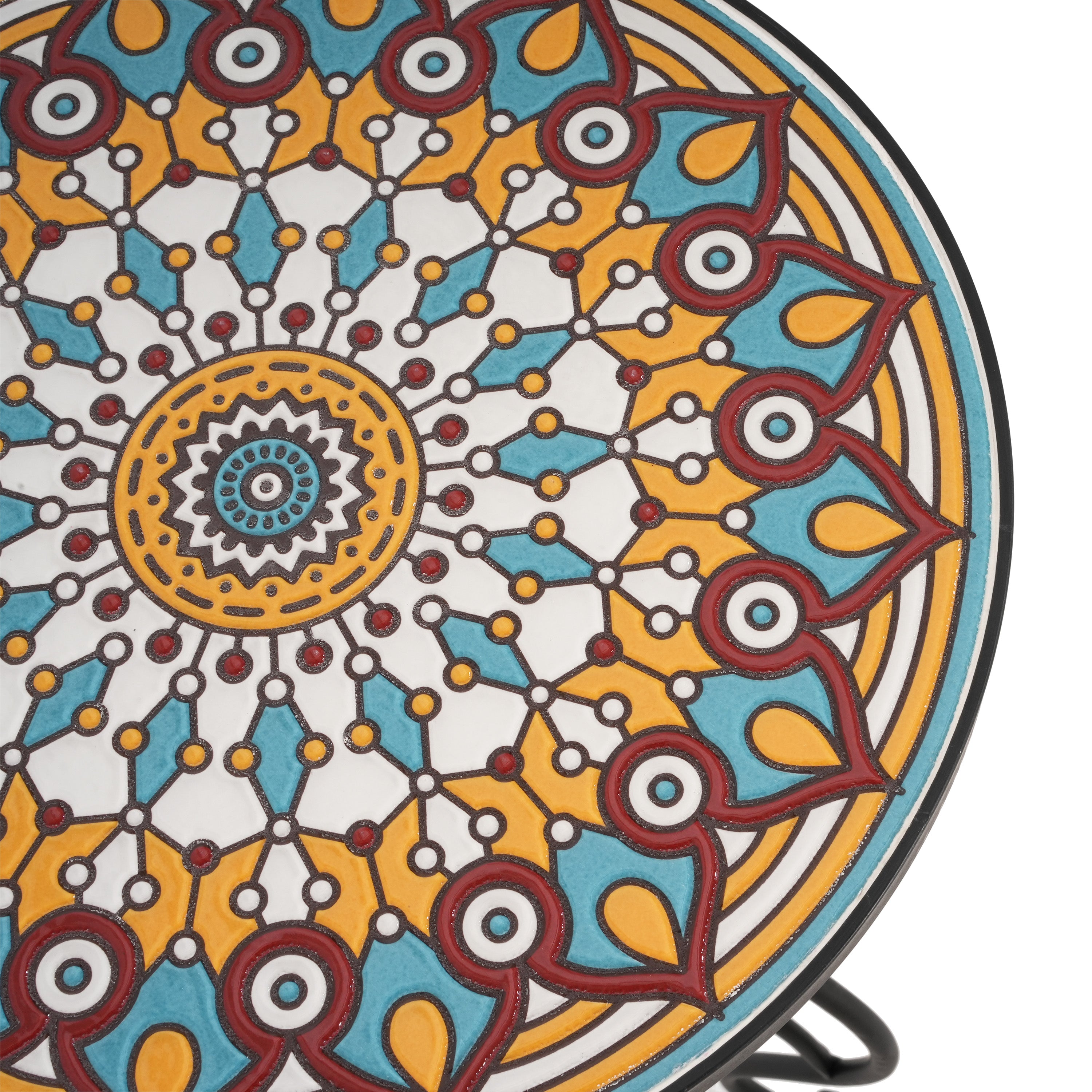 Round Ceramic Outdoor Side Table,Colorful+Black