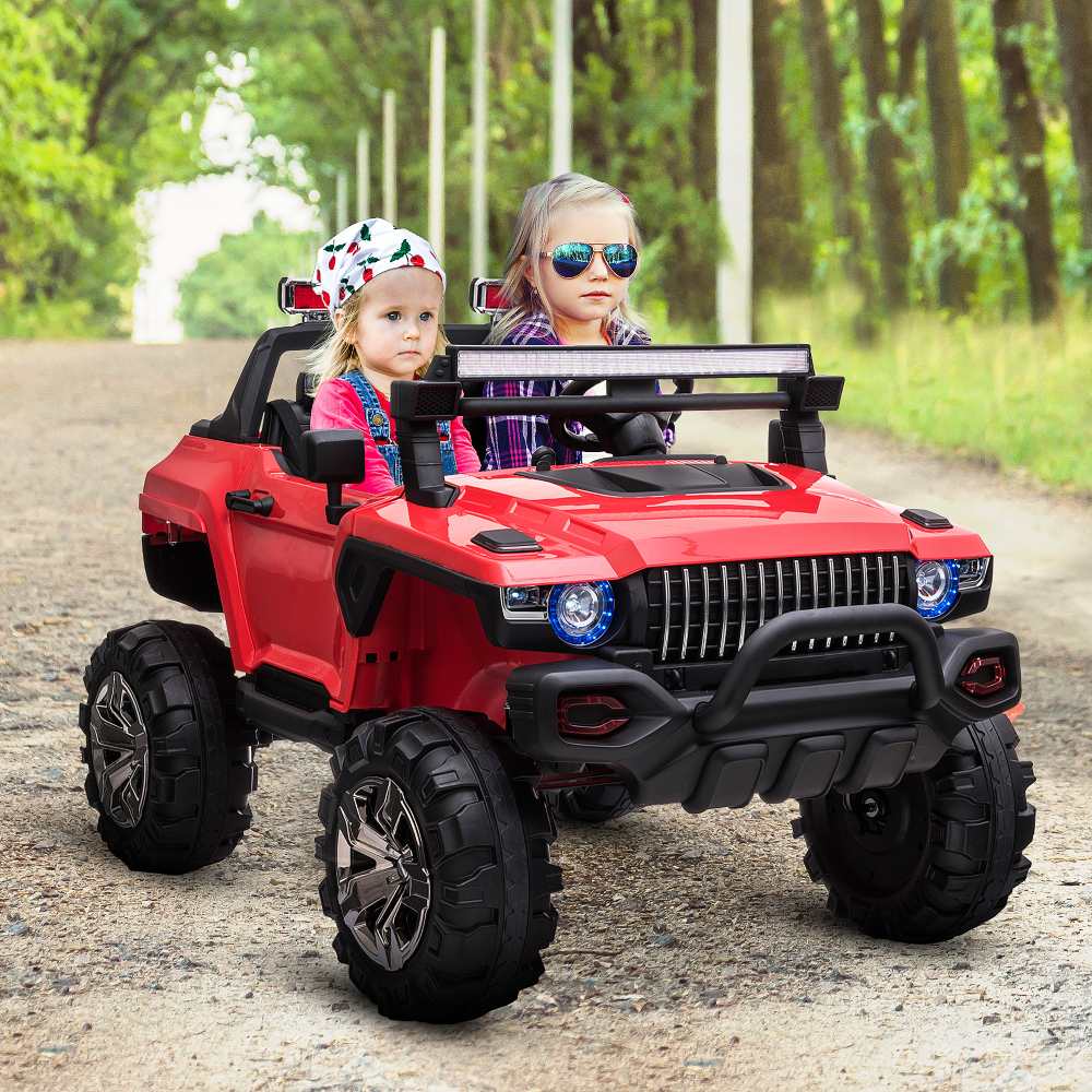 12V Police Car Ride On Truck Car, 2-Seater Battery Powered Electric Car W/Parents Remote Control, Siren, Music, Bluetooth, Horn