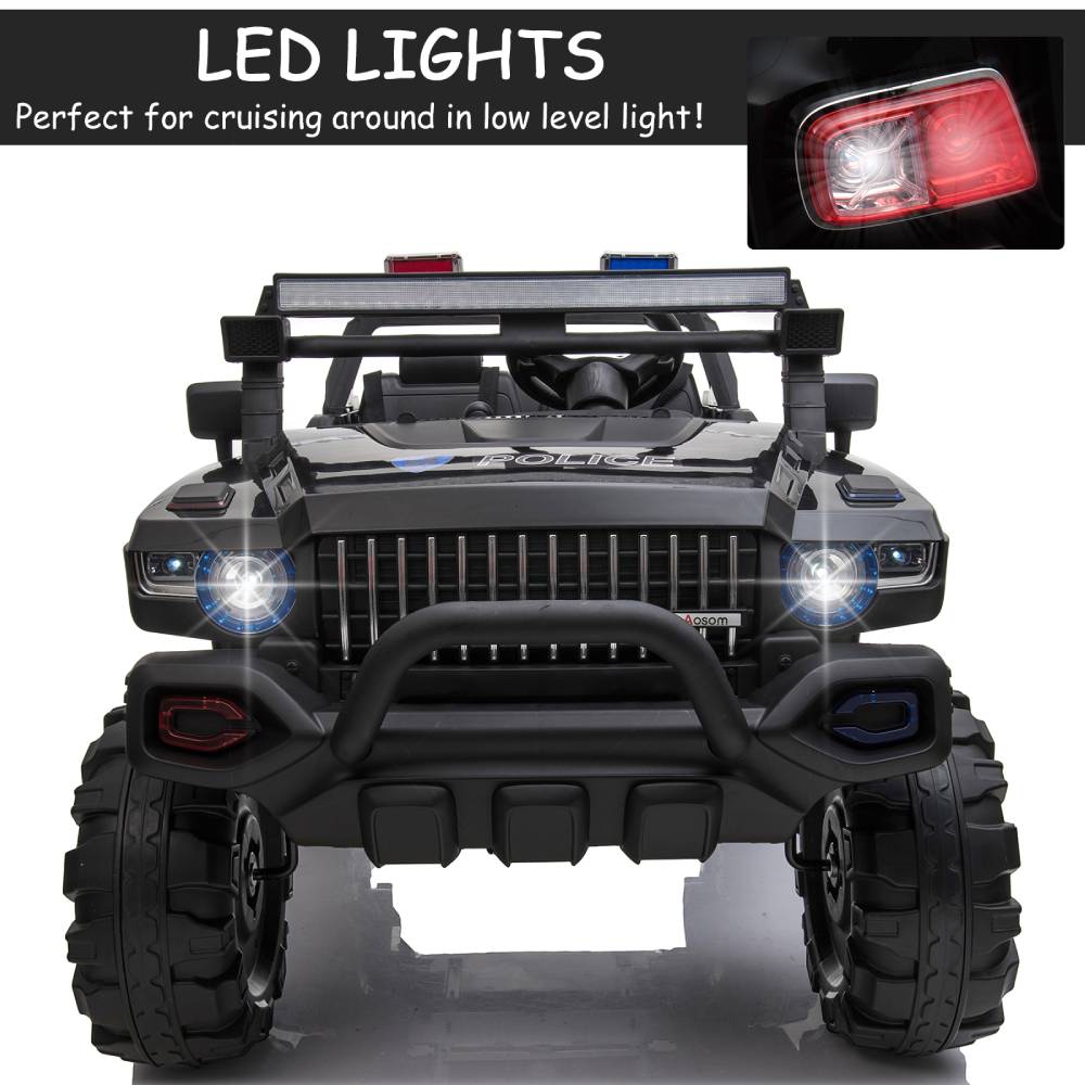 12V Police Car Ride On Truck Car, 2-Seater Battery Powered Electric Car W/Parents Remote Control, Siren, Music, Bluetooth, Horn