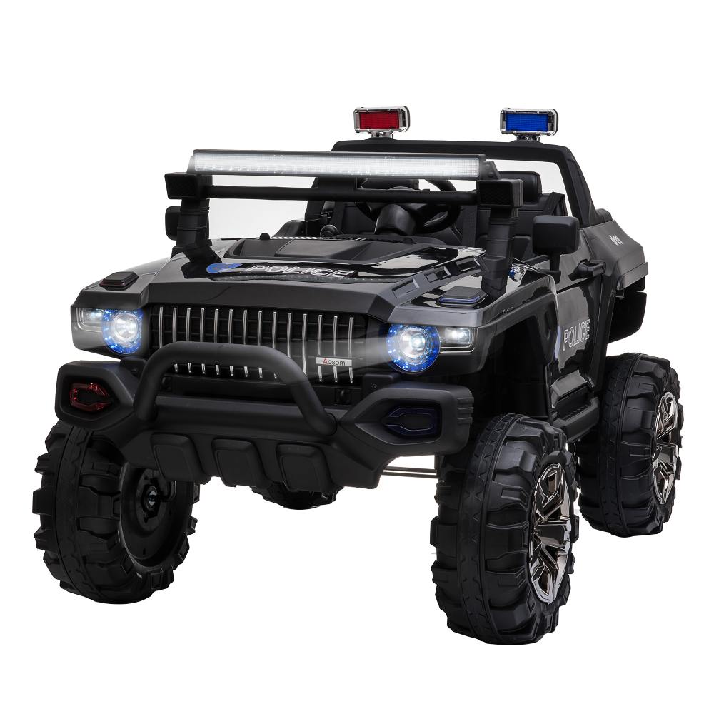 12V Police Car Ride On Truck Car, 2-Seater Battery Powered Electric Car W/Parents Remote Control, Siren, Music, Bluetooth, Horn