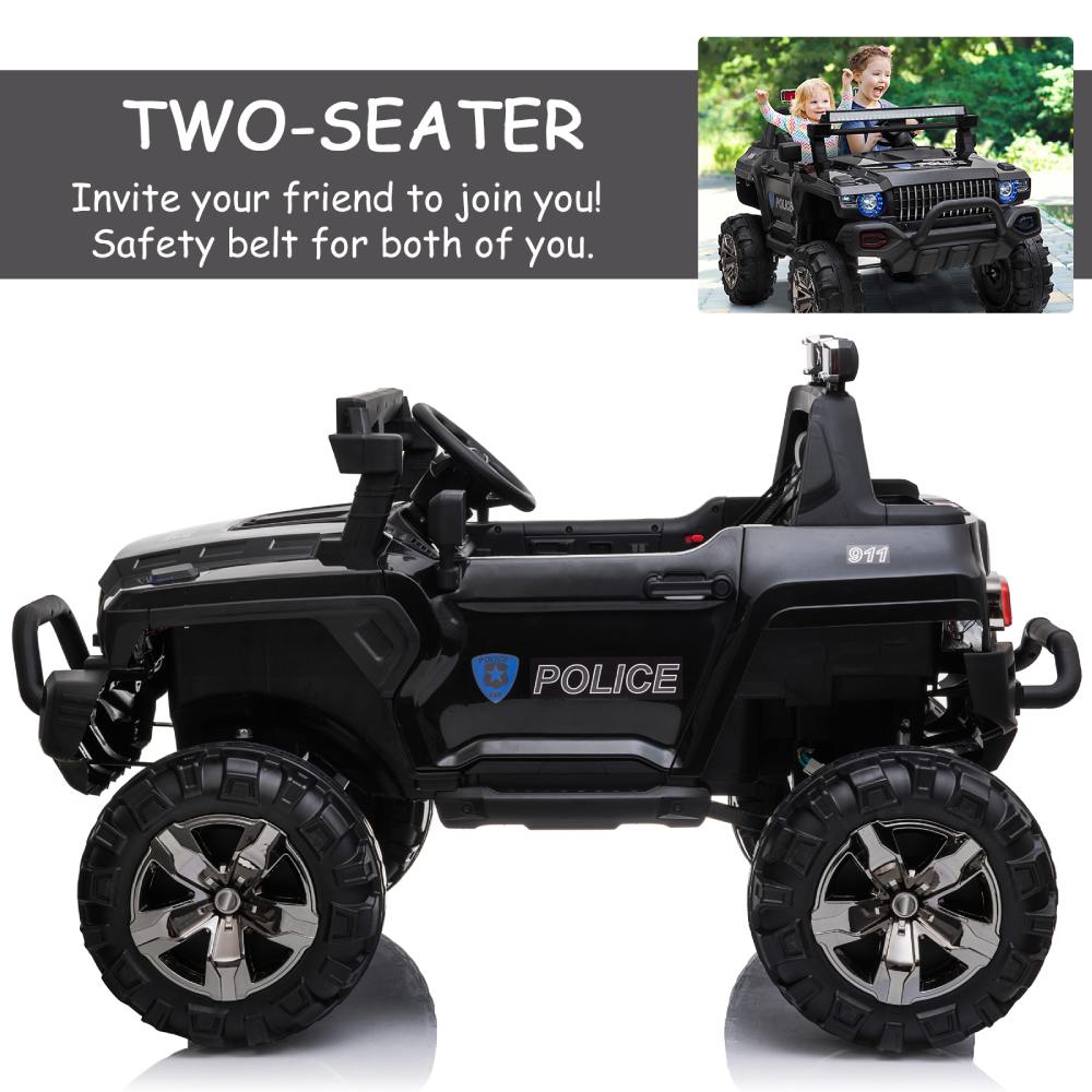 12V Police Car Ride On Truck Car, 2-Seater Battery Powered Electric Car W/Parents Remote Control, Siren, Music, Bluetooth, Horn