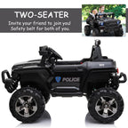 12V Police Car Ride On Truck Car, 2-Seater Battery Powered Electric Car W/Parents Remote Control, Siren, Music, Bluetooth, Horn