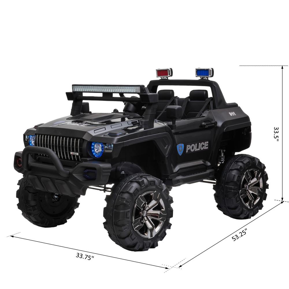 12V Police Car Ride On Truck Car, 2-Seater Battery Powered Electric Car W/Parents Remote Control, Siren, Music, Bluetooth, Horn