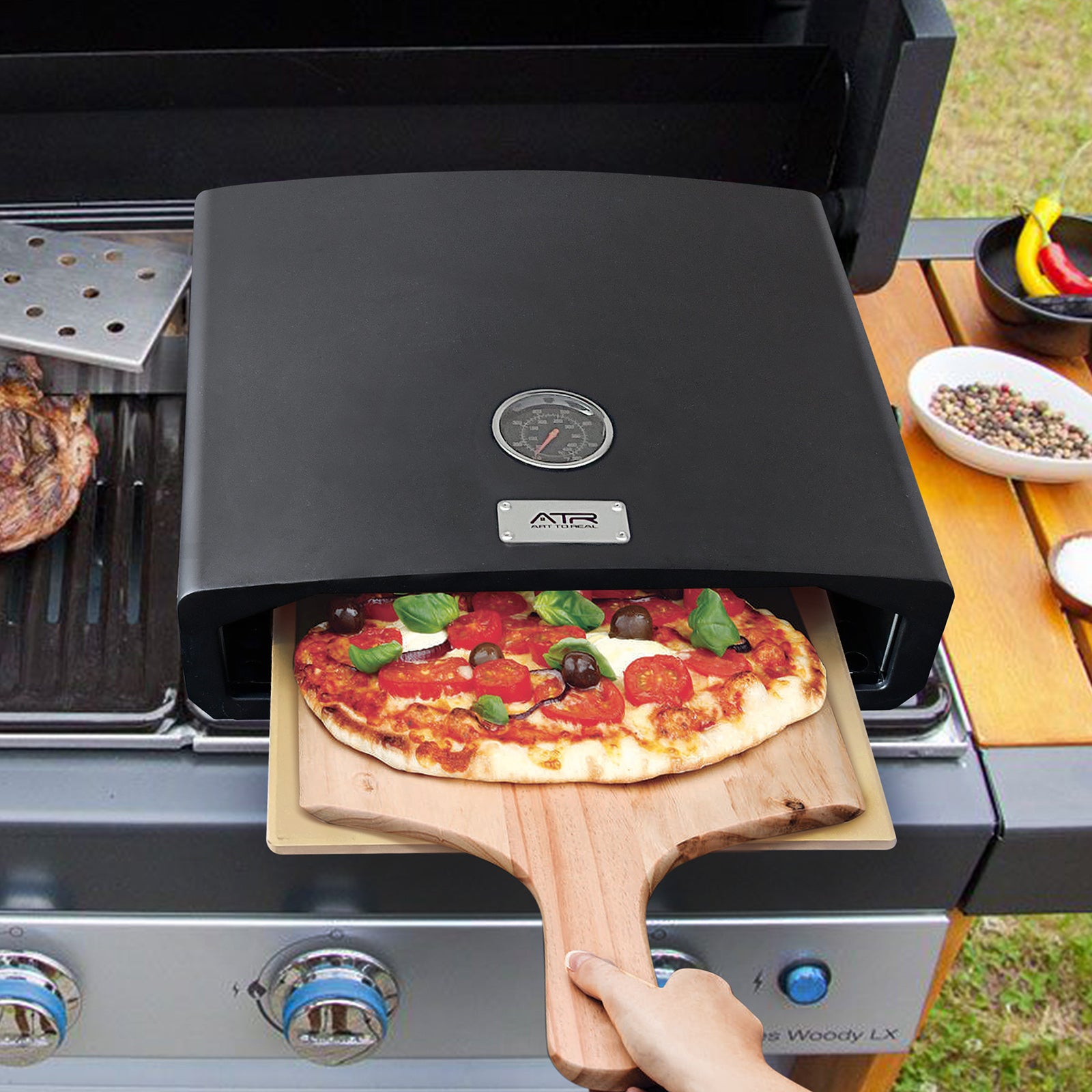 Arttoreal Portable Charcoal Pizza Oven, 15.7-inch Grill Top Outdoor Pizza Oven
