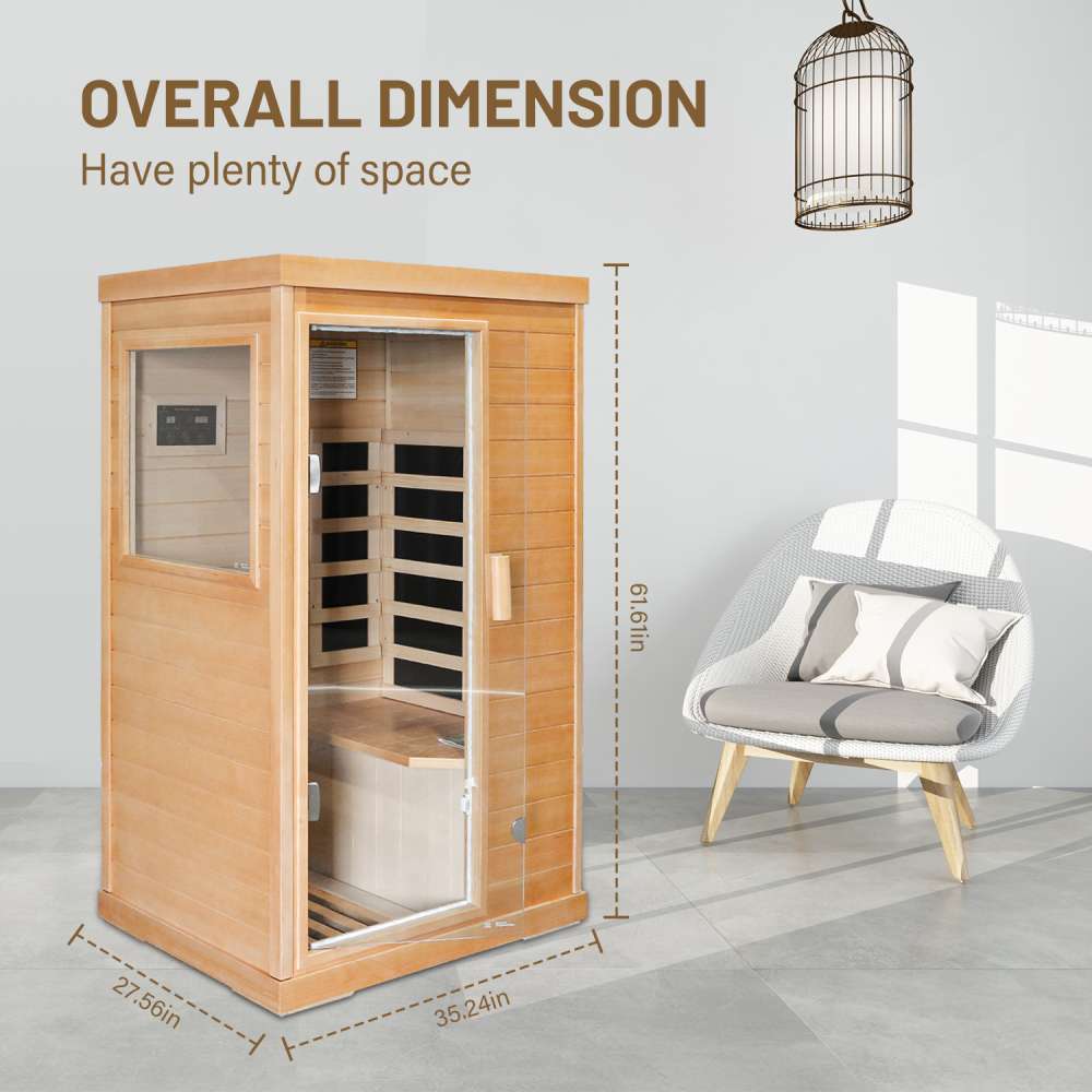 Far-Infrared Hemlock Sauna Room / Low EMF Outdoor Indoor Wooden Sauna w/ Bluetooth Speakers