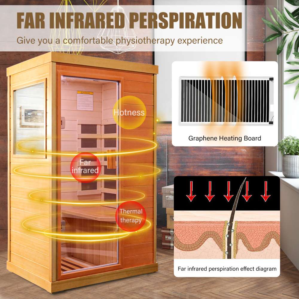 Far-Infrared Hemlock Sauna Room / Low EMF Outdoor Indoor Wooden Sauna w/ Bluetooth Speakers