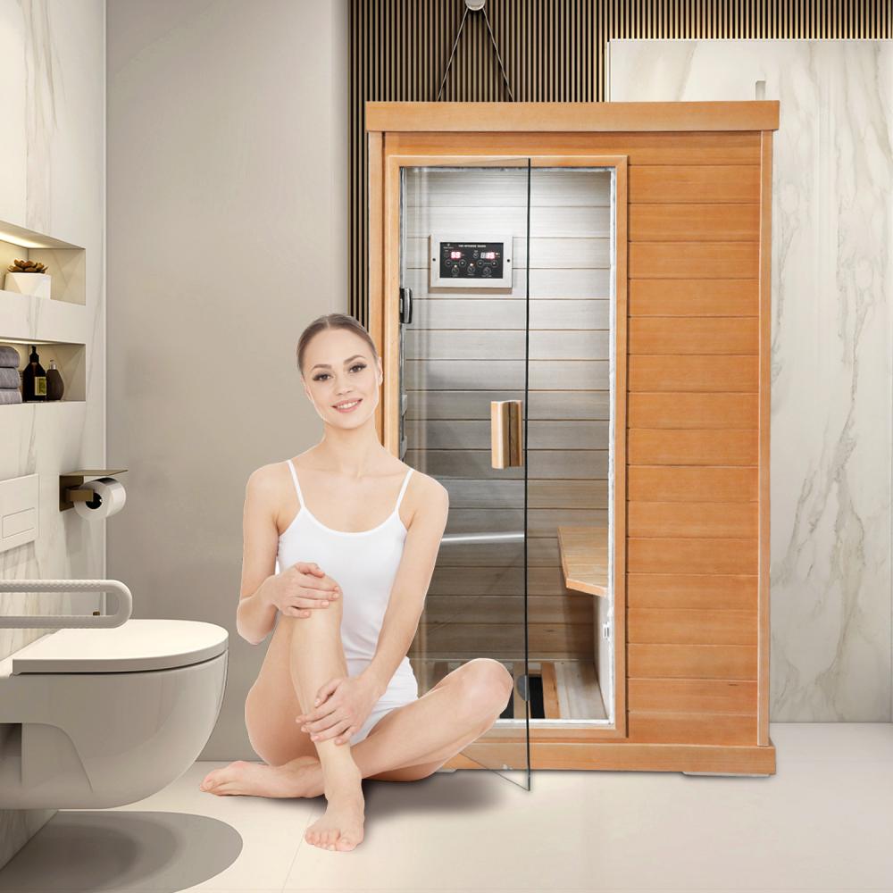 Far-Infrared Hemlock Sauna Room / Low EMF Outdoor Indoor Wooden Sauna w/ Bluetooth Speakers