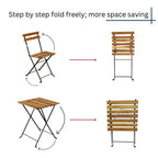 Solid Teak Patio Folding Bistro Set / 3 Piece Foldable Patio Furniture Table and Chairs with 2 cushions