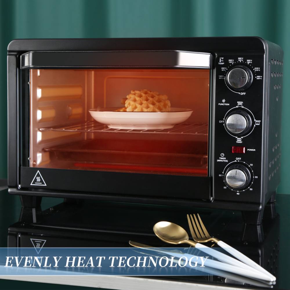 Countertop Toaster Oven 1200W with Timer, Bake, Broil, Toast, Black