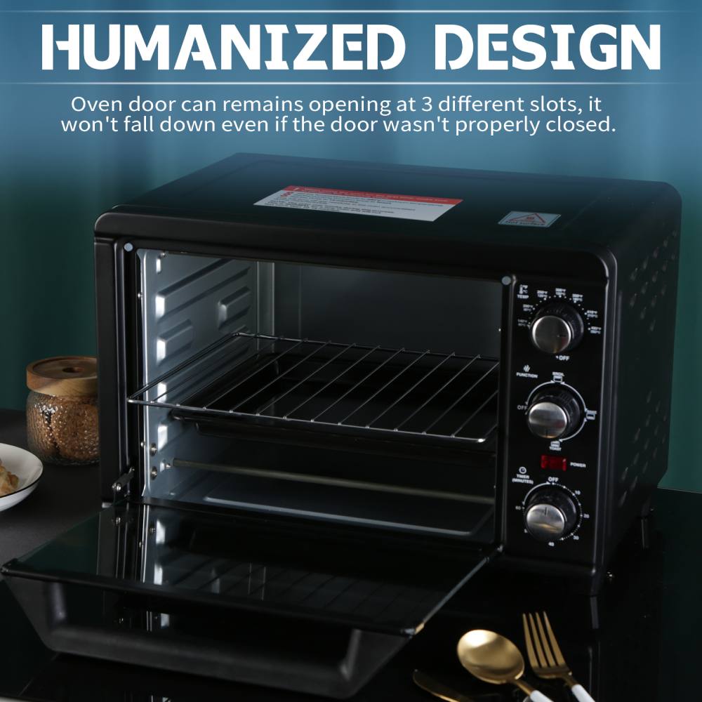 Countertop Toaster Oven 1200W with Timer, Bake, Broil, Toast, Black