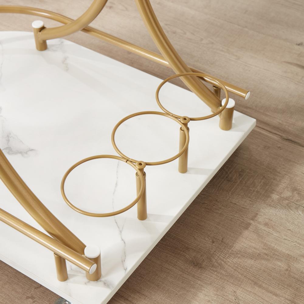 2-Tier Wine Bar Cart / Rolling Bar Drink Serving Cart with Handle, Wine Rack and Glass Holder for Kitchen, Club, Living Room, Bar, Restaurant