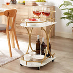 2-Tier Wine Bar Cart / Rolling Bar Drink Serving Cart with Handle, Wine Rack and Glass Holder for Kitchen, Club, Living Room, Bar, Restaurant