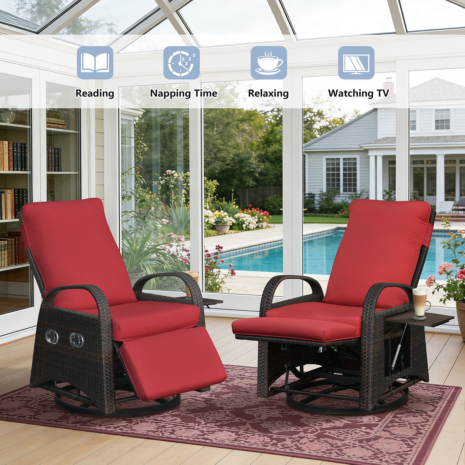 Arttoreal Outdoor Swivel Rattan Lounge Chair, 42.2 inches high,  – Indoor/Outdoor Recliner with Side Table