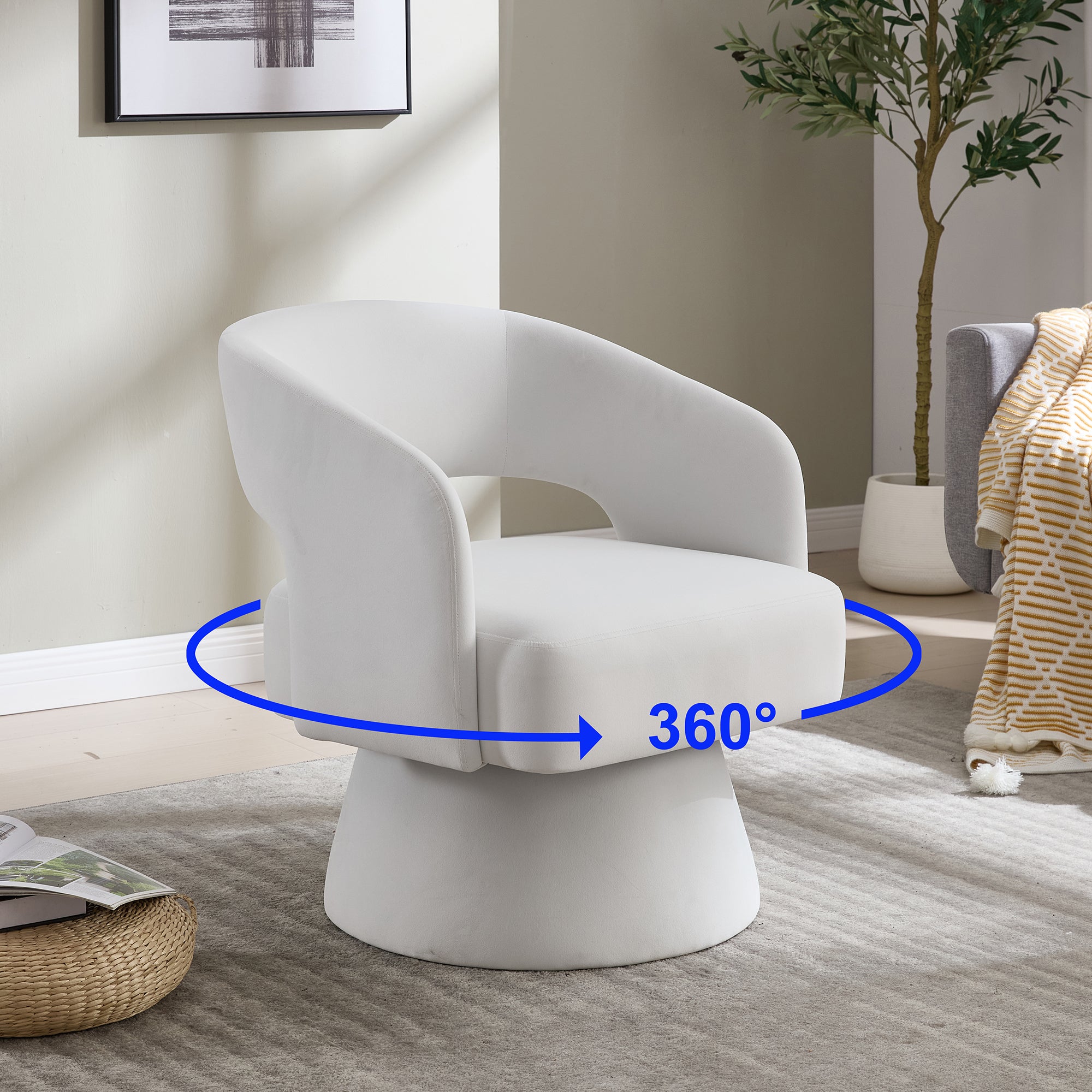 Swivel Barrel Chair, Velvet Accent Armchair 360 Degree Swivel Club Chair for Living Room Bedroom Reception Room