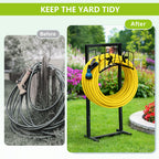 Arttoreal Freestanding Garden Hose Holder, Metal Water Hose Stand with 4 Ground Stakes, Detachable Storage Rack for Yard Lawn Patio