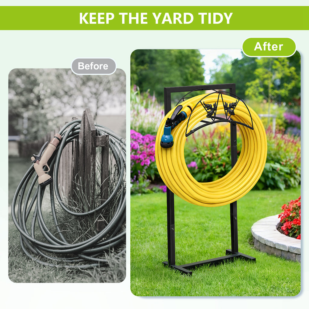 Arttoreal Freestanding Garden Hose Holder, Metal Water Hose Stand with 4 Ground Stakes, Detachable Storage Rack for Yard Lawn Patio