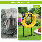 Arttoreal Freestanding Garden Hose Holder, Metal Water Hose Stand with 4 Ground Stakes, Detachable Storage Rack for Yard Lawn Patio