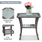 Arttoreal Outdoor Swivel Rocker Patio Chairs Set of 2 and Matching Side Table / 3 Piece Wicker Patio Bistro Set with Premium Fabric Cushions