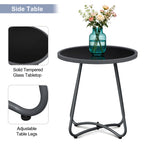 Arttoreal  Outdoor Side Table, 17.3" Round Glass Top Patio End Table, 17.7" Height with Metal Frame for Backyard, Deck, Balcony