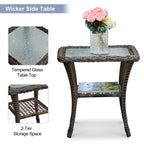 Arttoreal Outdoor Swivel Rocker Patio Chairs Set of 2 and Matching Side Table / 3 Piece Wicker Patio Bistro Set with Premium Fabric Cushions