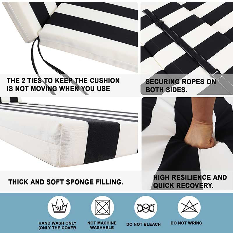 2 Pcs Outdoor Chaise Lounge Chair Cushions, Recliner Cushions with Ties, Patio Seat Cushion for Lawn,Pool & Beach,75" x 22.8" x 2"