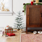 50CM Flocked Tabletop Christmas Tree, Snowy Mini PE Tree with 85 Tips & Burlap Base, Small Winter Holiday Décor for Home, Office or Gift Display