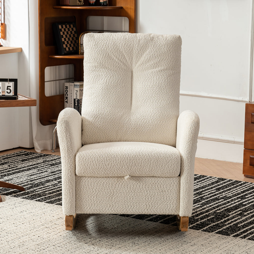Rocking chair with footstool, high back, rubber wood rocking legs, bedroom living room