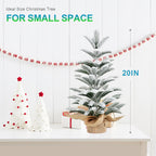 50CM Flocked Tabletop Christmas Tree, Snowy Mini PE Tree with 85 Tips & Burlap Base, Small Winter Holiday Décor for Home, Office or Gift Display