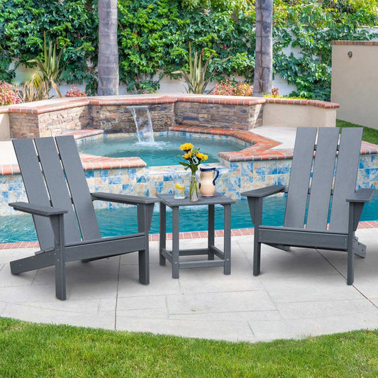 Adirondack Chair Set of 3 with Table, HDPE Weather-Resistant Patio Chair Fire Pit Chair for Outdoor, Backyard, Garden, Deck, Dark Gray