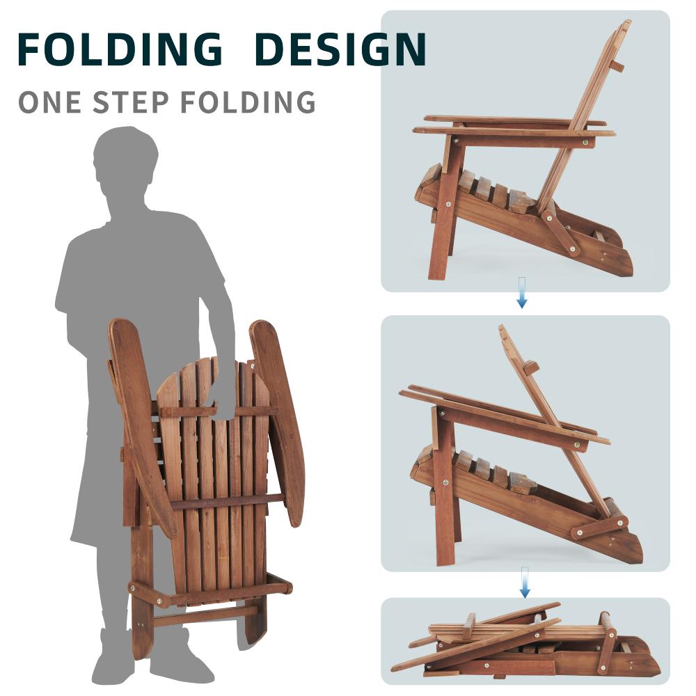 2 Pcs Wooden Folding Adirondack Chair / Fire Pit Wood Chair Set of 2 for Garden,Garden, Lawn, Backyard, Deck, Pool Side, Fire Pit