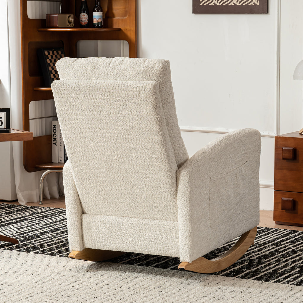 Rocking chair with footstool, high back, rubber wood rocking legs, bedroom living room