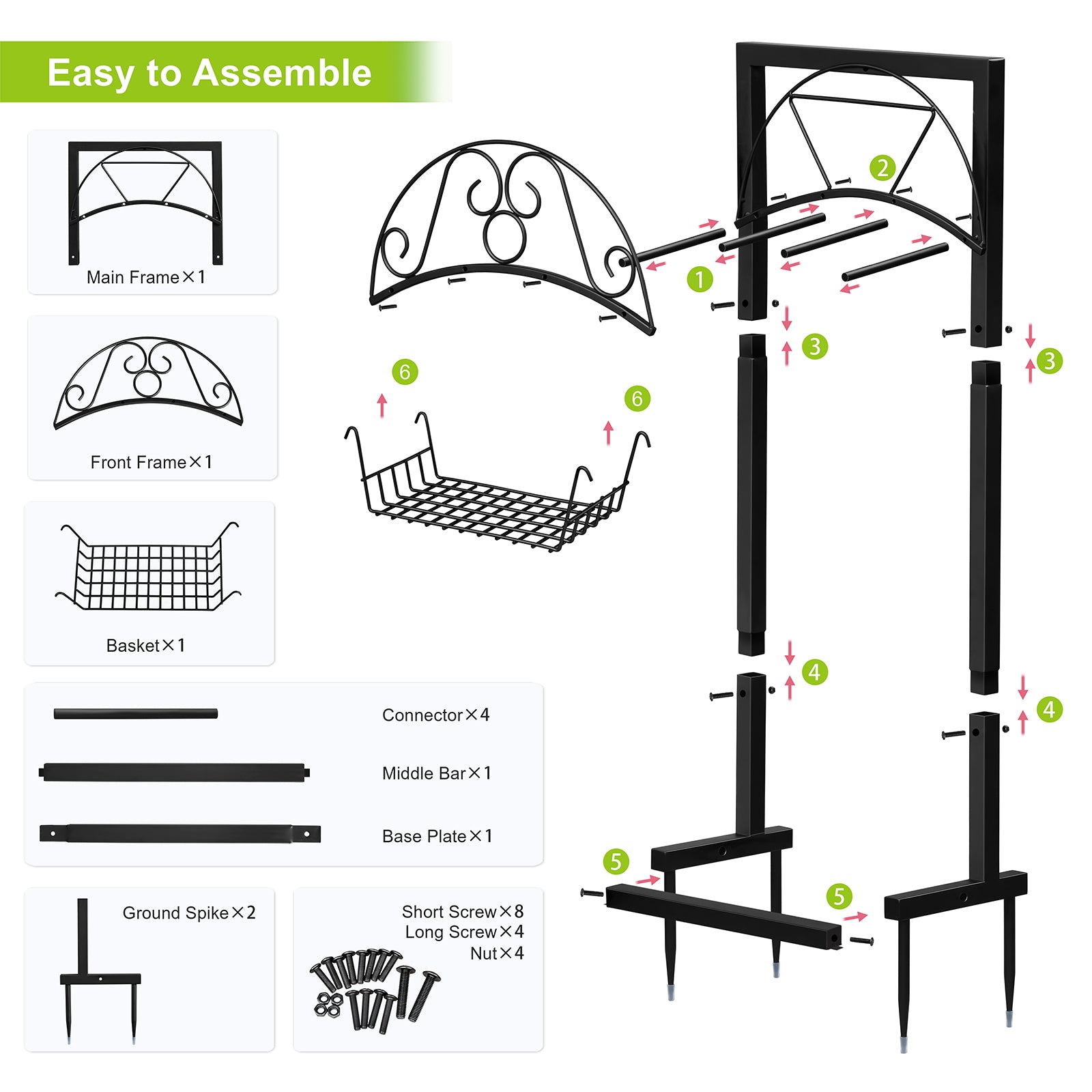Arttoreal Freestanding Garden Hose Holder, Metal Water Hose Stand with 4 Ground Stakes, Detachable Storage Rack for Yard Lawn Patio