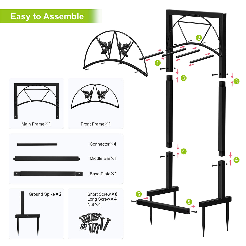 Arttoreal Freestanding Garden Hose Holder, Metal Water Hose Stand with 4 Ground Stakes, Detachable Storage Rack for Yard Lawn Patio
