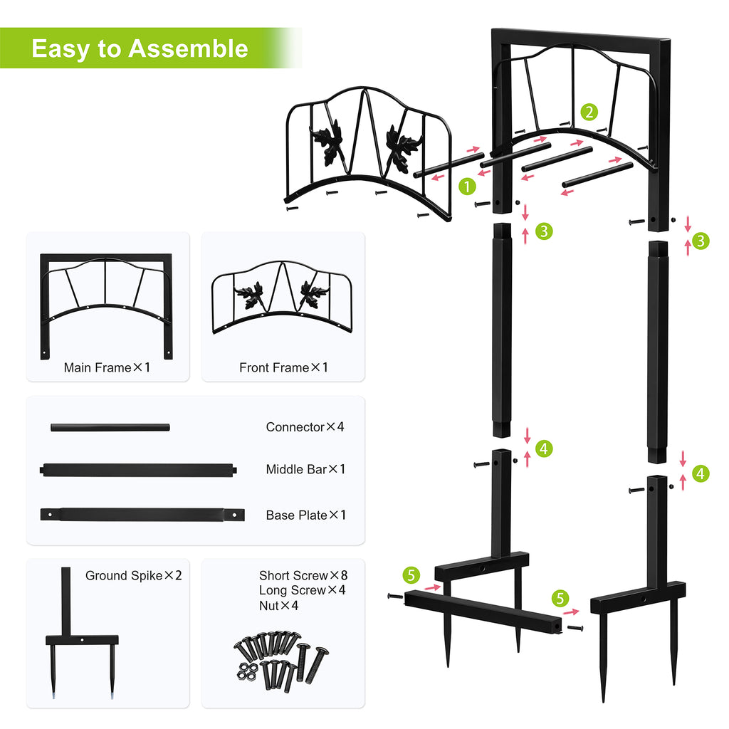 Arttoreal Freestanding Garden Hose Holder, Metal Water Hose Stand with 4 Ground Stakes, Detachable Storage Rack for Yard Lawn Patio