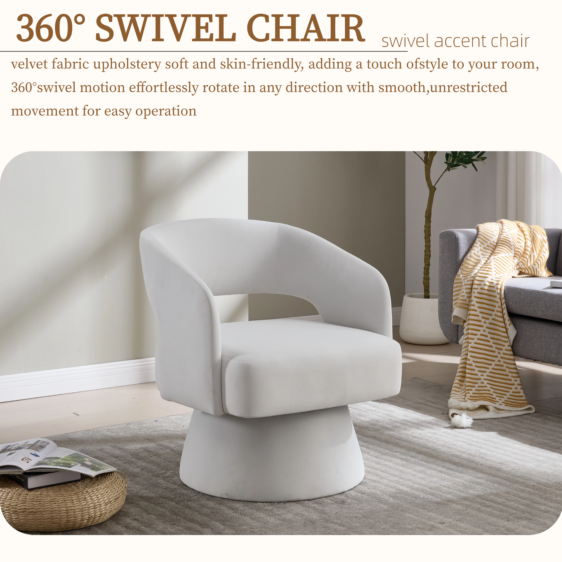 Swivel Barrel Chair, Velvet Accent Armchair 360 Degree Swivel Club Chair for Living Room Bedroom Reception Room