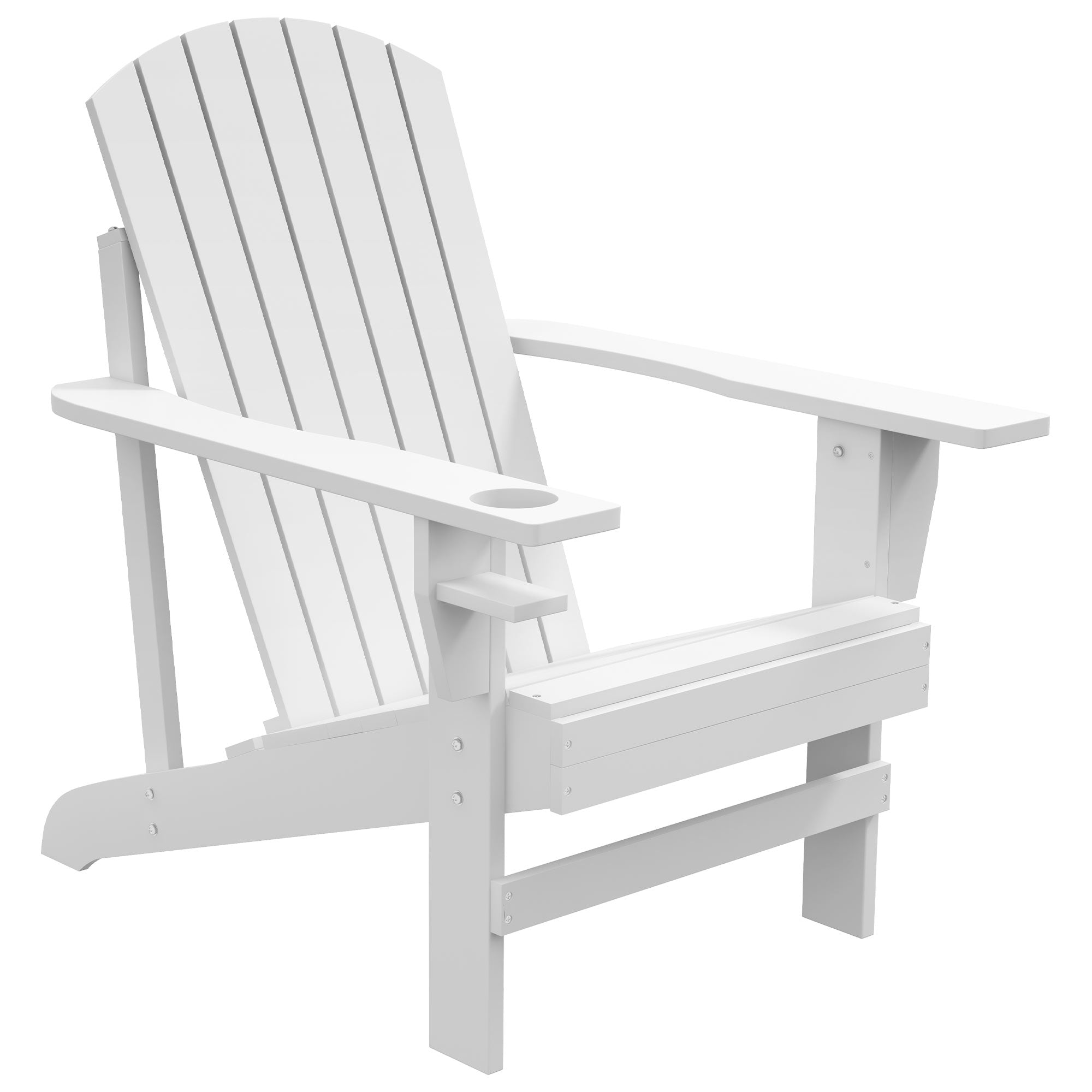 Wooden Adirondack Chair, Outdoor Patio Lawn Chair with Cup Holder, Weather Resistant Lawn Furniture, Classic Lounge Chair for Deck, Garden, Backyard, Fire Pit, White