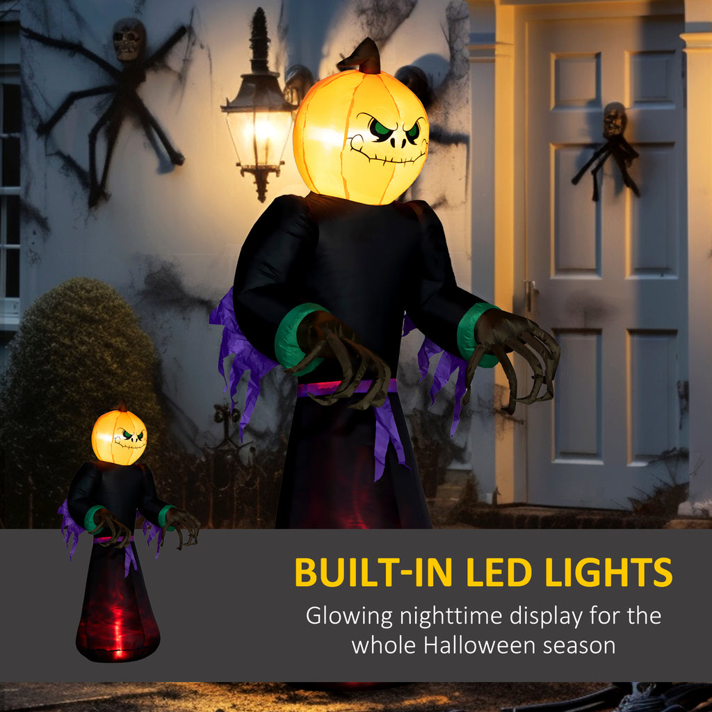 HOMCOM 7' Halloween Inflatable Outdoor Decoration Reaper Ghost Pumpkin, Blow Up LED Yard Decor for Garden, Lawn, Party, Holiday, Waterproof