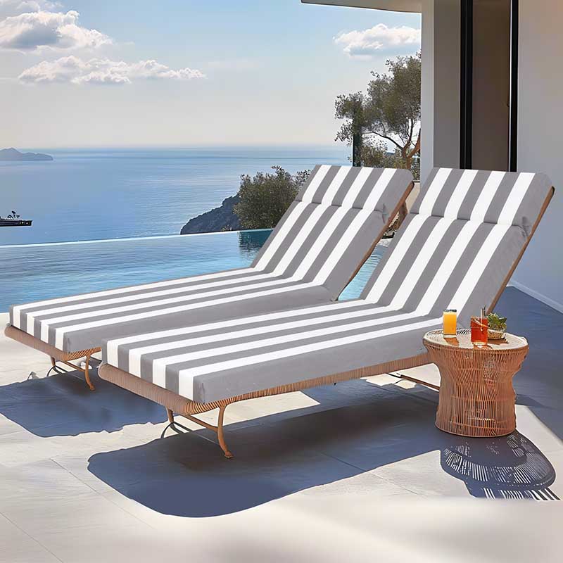 2 Pcs Outdoor Chaise Lounge Chair Cushions, Recliner Cushions with Ties, Patio Seat Cushion for Lawn,Pool & Beach,75