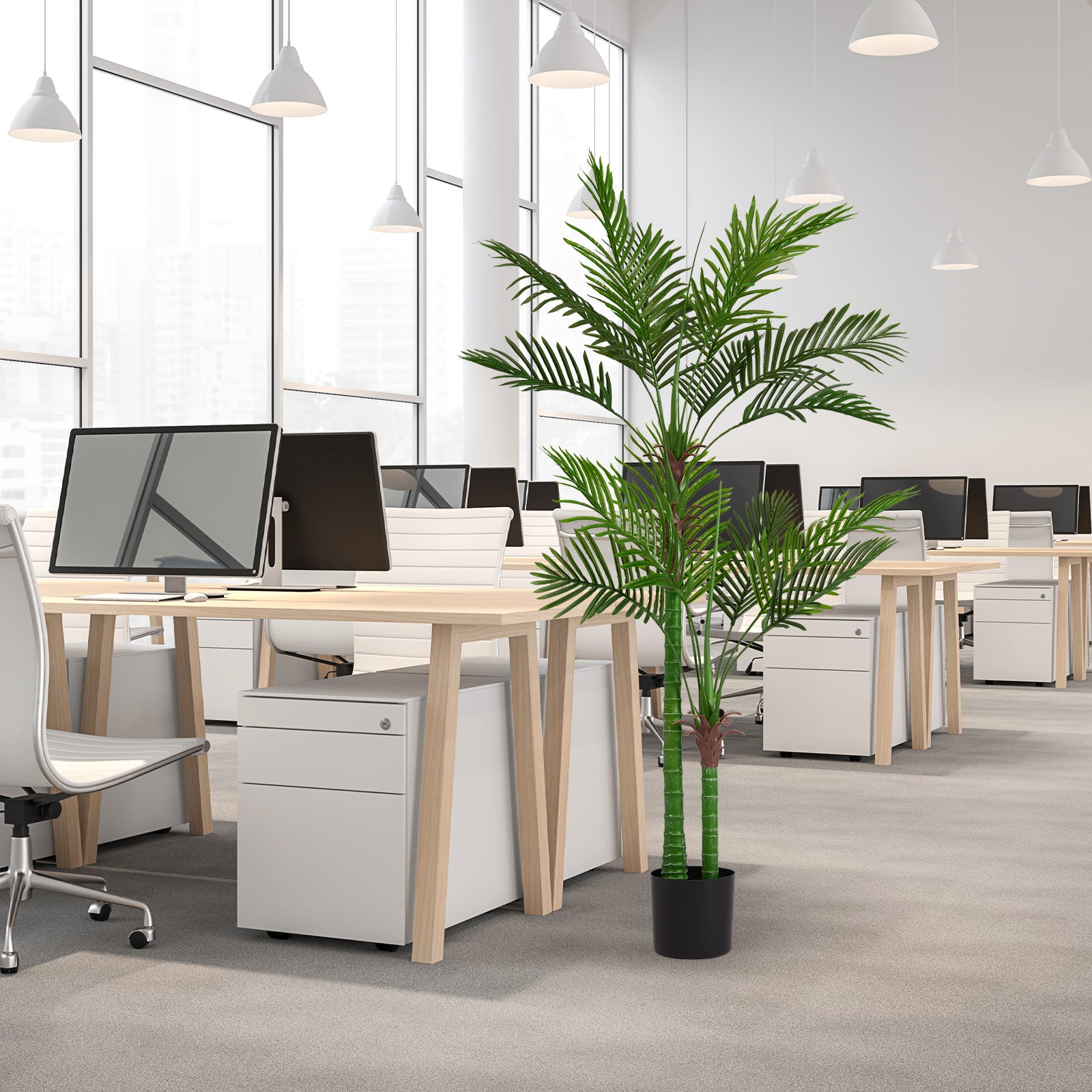 Artificial Golden Cane Palm Tree, 180cm Tall Faux Areca Palm Plant in Pot for Indoor or Outdoor Home and Office Decor, Adjustable Trunk,