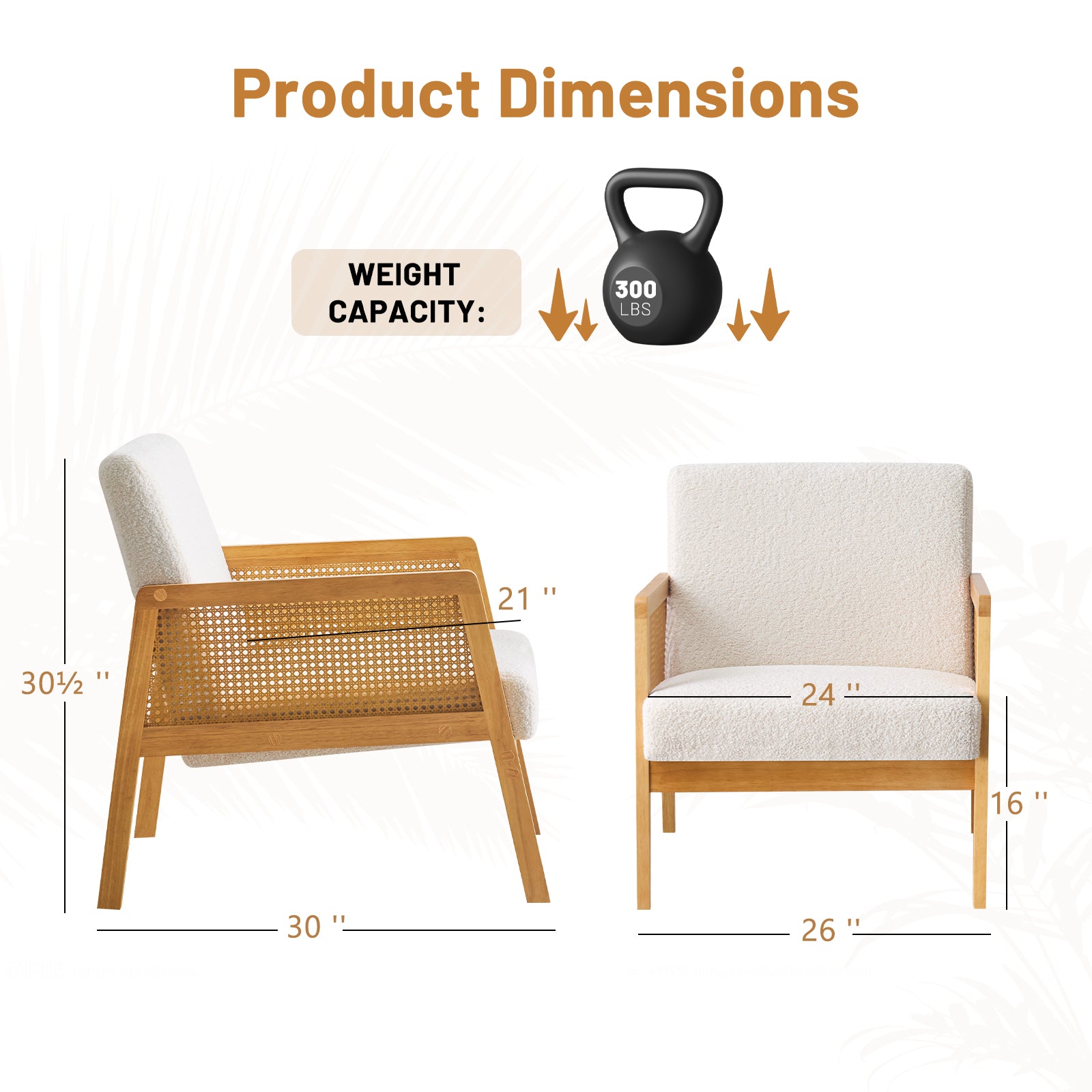 Mid-Century Modern Chair Upholstered in Sherpa Fabric Lounge Armchair, Solid Wood Frame and Upholstered, Suitable for Living Room, Bedroom, Balcony, Ivory White