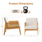 Mid-Century Modern Chair Upholstered in Sherpa Fabric Lounge Armchair, Solid Wood Frame and Upholstered, Suitable for Living Room, Bedroom, Balcony, Ivory White